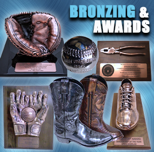 Bronzing & electroplating of corporate awads,  personal keepsakes and baby shoes.