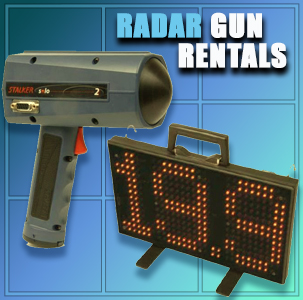 Radar gun rentals for speed testing, carnival gaming and sports curiosity.